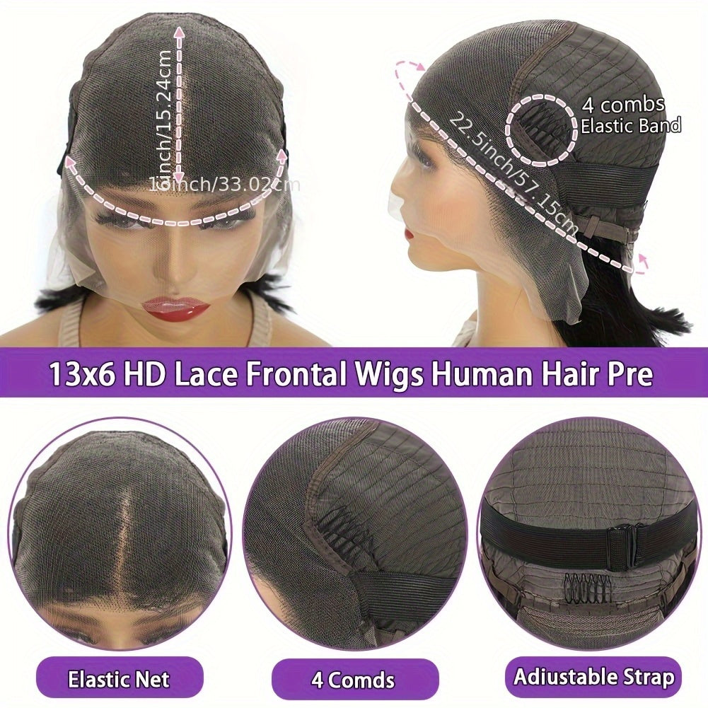 13x6 HD Transparent Lace Front Bob Wig Human Hair - Glueless Pre-Plucked 180% Density Short Straight Natural Looking Human Hair Wig for Women, All Ethnicities, Short Hair Wig, Fashion Accessory, Versatile Hair Wig, Elegant Ha